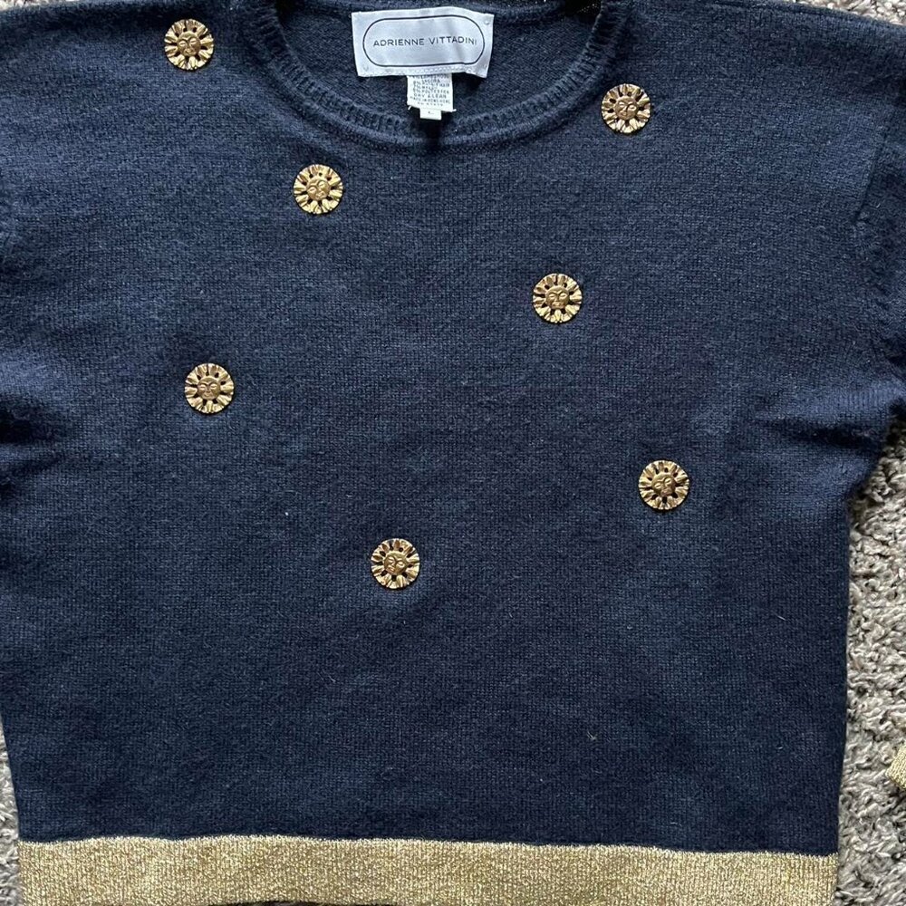 Adrienne Vittadini Angora Wool Sweater Womens Large Black w/Glitter Sun Pendant - Picture 3 of 7